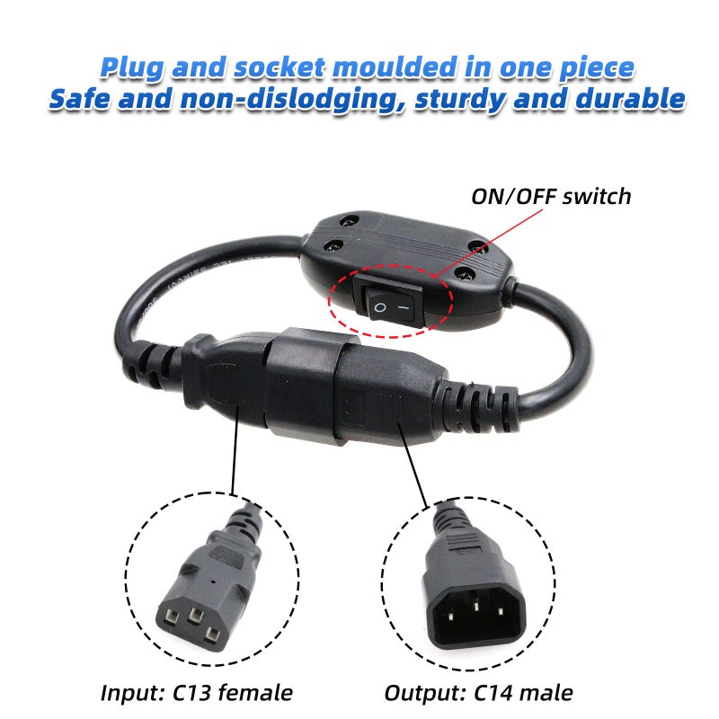 SZRMCC Power Cord Cable IEC 320 C14 to C13 PDU UPS Power Extension Cable with On Off Switch 10A (1pcs) - Image 3